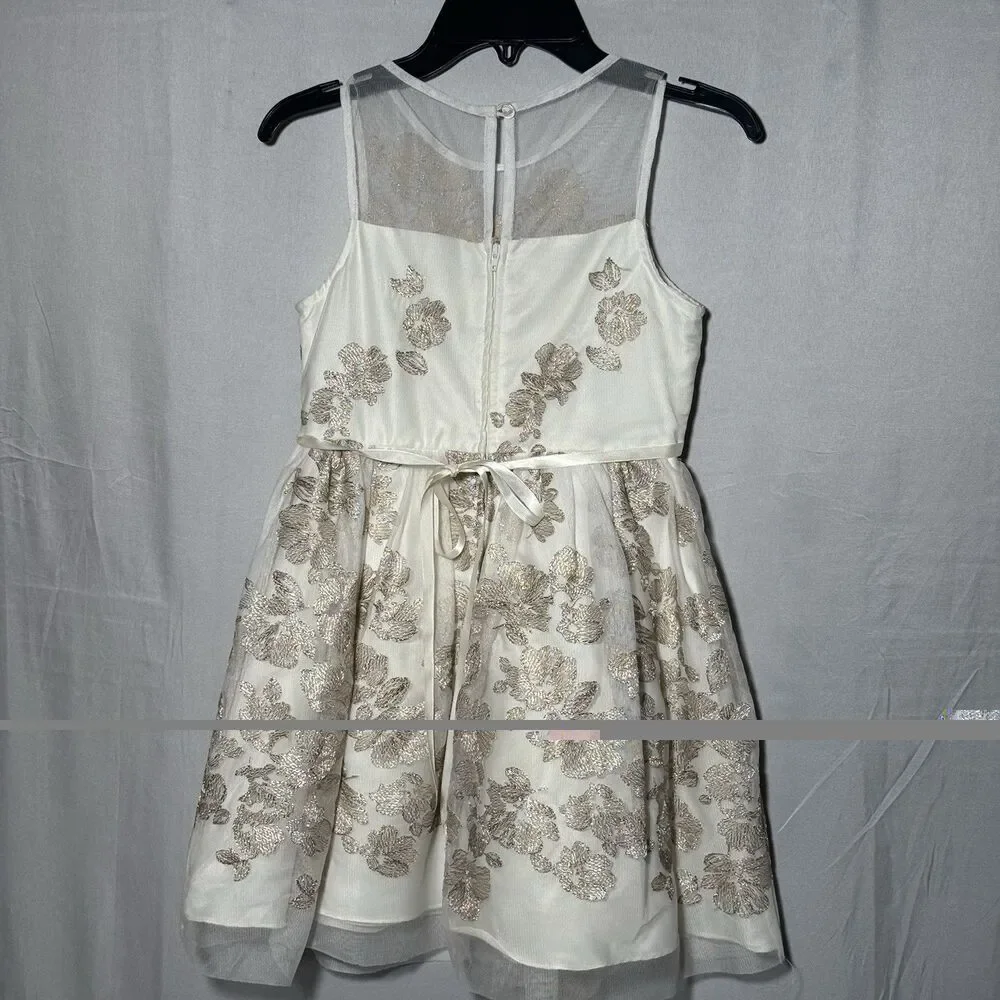 Rare Editions Girls Size 7 Ivory Gold Floral Dress Wedding Party Holiday Pageant